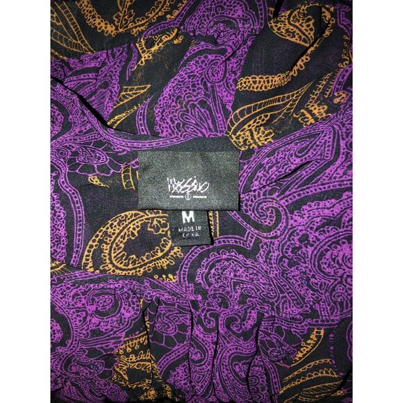 Vtg Chiffon Top M Purple/blk Geo 3/4 Balloon sleeves Boho Whimsigoth Fairy Y2K - Picture 4 of 5